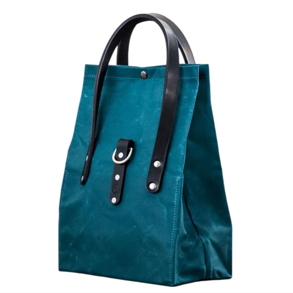 Miss Babs Handbags - Miss Babs x Blue Spring Craft Waxed Canvas Tote No. 2 “On The Go” Teal Bag
